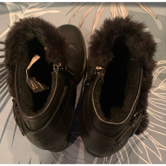 Aquatalia Black Cameron Faux Fur waterproof Wedge Bootie BOOTS sz 6.5 - Picture 9 of 11